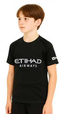 DOSTITCH Boys & Girls Printed Polyester Regular T Shirt(Black, Pack of 1)