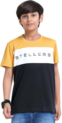 Stellers Boys Solid Polyester Regular T Shirt(Multicolor, Pack of 1)