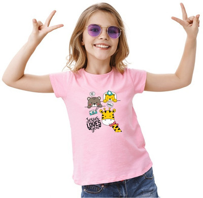Witty Curls Boys & Girls Printed Pure Cotton Regular T Shirt(Pink, Pack of 1)