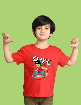 Nusyl Boys Graphic Print Cotton Blend Oversized T Shirt(Red, Pack of 1)