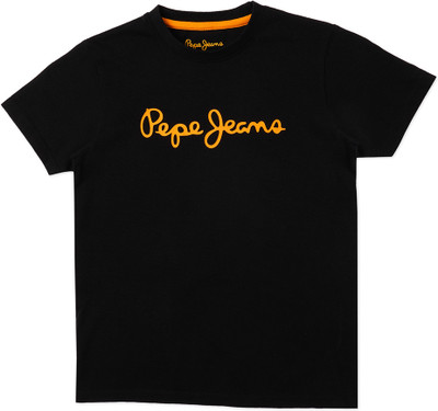 Pepe Jeans Boys Printed Cotton Blend Regular T Shirt(Black, Pack of 1)
