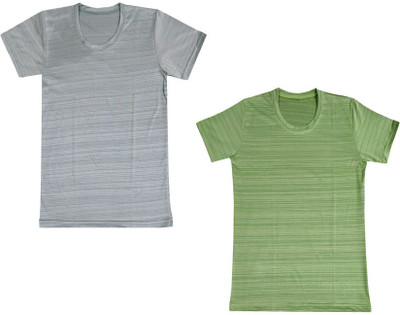 IndiWeaves Boys Self Design Polyester Regular T Shirt(Multicolor, Pack of 2)