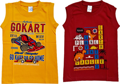 Vivin Collection Boys Printed Cotton Blend Regular T Shirt(Multicolor, Pack of 2)