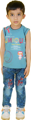 Fashionhub Boys Printed Cotton Blend Regular T Shirt(Blue, Pack of 1)