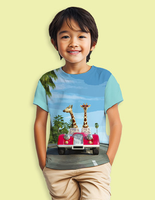 Nusyl Boys Graphic Print Cotton Blend Regular T Shirt(Blue, Pack of 1)