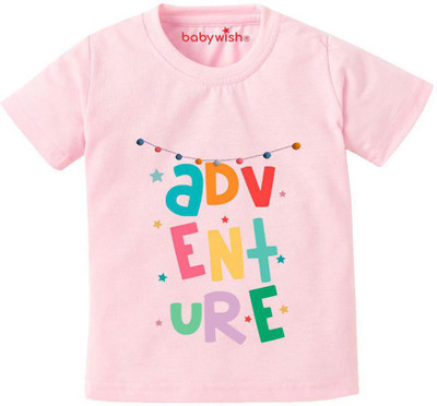 Babywish Boys & Girls Printed Cotton Blend Regular T Shirt(Pink, Pack of 1)