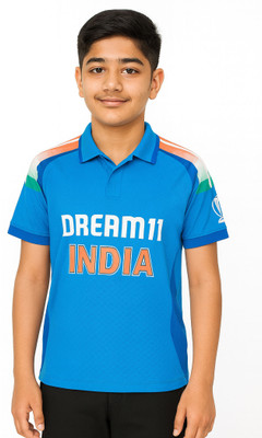 DOSTITCH Boys & Girls Printed Polyester Regular T Shirt(Blue, Pack of 1)