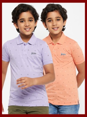 UNIBERRY Boys Printed Cotton Blend Regular T Shirt(Purple, Pack of 2)