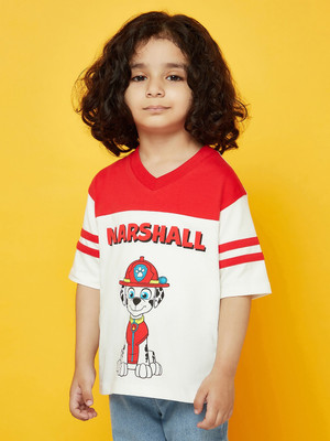 Spunkies Boys Typography, Printed Pure Cotton Regular T Shirt(Red, Pack of 1)
