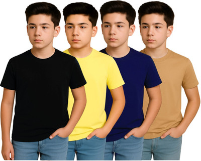 Belive in Yourself Boys Solid Elastane Regular T Shirt(Multicolor, Pack of 4)