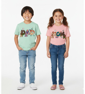 Shastika Apprel Boys & Girls Printed Cotton Blend Regular T Shirt(Light Green, Pink, Pack of 2)