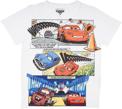 YK Disney Boys Graphic Print Polyester Regular T Shirt(White, Pack of 1)