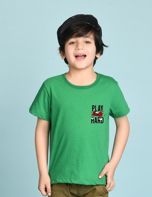 Nusyl Boys Graphic Print Cotton Blend Regular T Shirt(Green, Pack of 1)