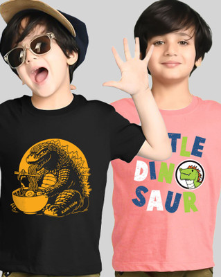 AOOSH Boys Printed Cotton Blend Regular T Shirt(Pink, Black, Pack of 2)