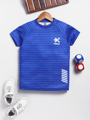 HRX by Hrithik Roshan Boys Printed Cotton Blend Regular T Shirt(Blue, Pack of 1)