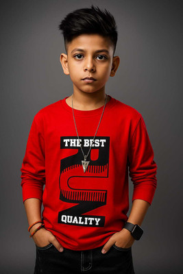 Tinniez Boys Printed Cotton Blend Regular T Shirt(Red, Pack of 1)