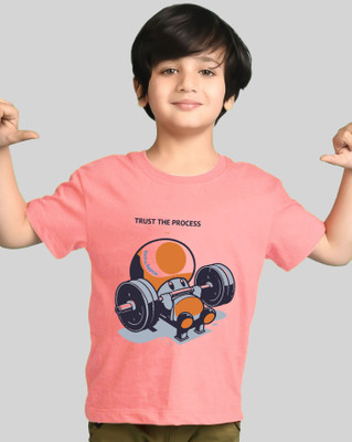ENITOR Boys Graphic Print Cotton Blend Regular T Shirt(Pink, Pack of 1)