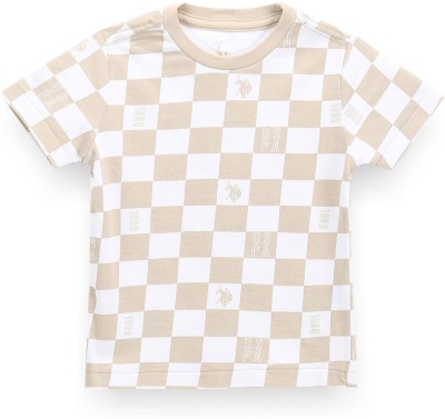 U.S. POLO ASSN. Baby Boys Checkered Cotton Blend Regular T Shirt(White, Pack of 1)