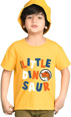 ENITOR Boys Typography Cotton Blend Regular T Shirt(Yellow, Pack of 1)