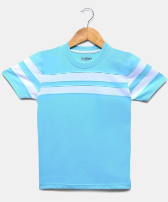 Billion Boys Striped Pure Cotton T Shirt(Blue, Pack of 1)
