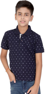 Carlos Boys Printed Polycotton Regular T Shirt(Dark Blue, Pack of 1)
