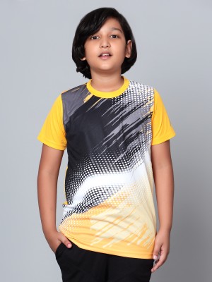 VECTOR X Boys Striped Polyester T Shirt(Yellow, Pack of 1)