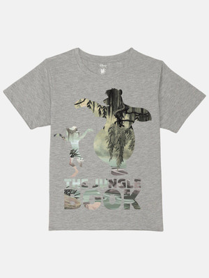 YK Disney Boys Graphic Print Pure Cotton Regular T Shirt(Grey, Pack of 1)