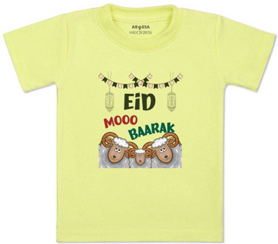 ARVESA Baby Boys & Baby Girls Printed Cotton Blend Regular T Shirt(Yellow, Pack of 1)