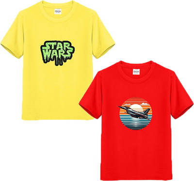 illovation Boys Printed Pure Cotton Regular T Shirt(Multicolor, Pack of 2)