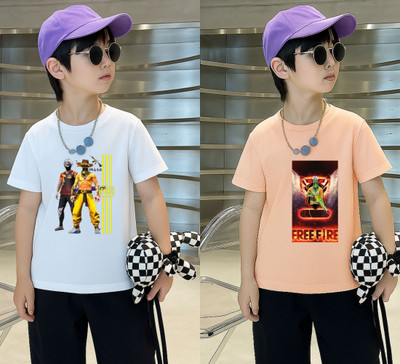 Lecowar Boys Printed Polyester Regular T Shirt(White, Pink, Pack of 1)