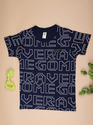 V-MART Boys Printed Cotton Blend Regular T Shirt(Blue, Pack of 1)