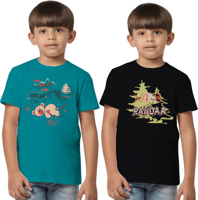 Texman Boys Printed Pure Cotton Regular T Shirt(Multicolor, Pack of 2)
