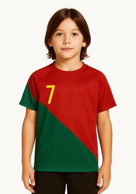 BUGOAT Boys & Girls Colorblock Polyester Regular T Shirt(Red, Green, Pack of 1)