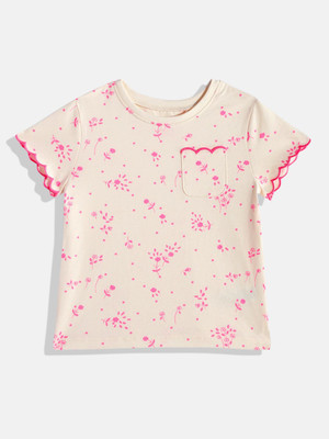 NEXT Baby Girls Printed Pure Cotton Regular T Shirt(White, Pack of 1)