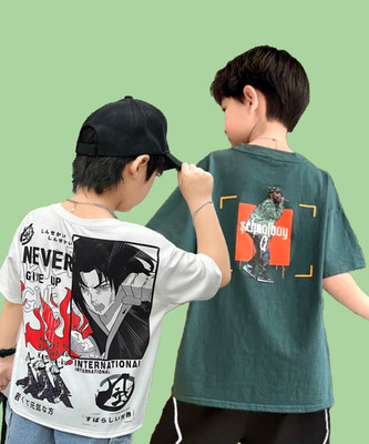 GRAND MALBORK Boys Printed Pure Cotton Oversized T Shirt(Multicolor, Pack of 2)