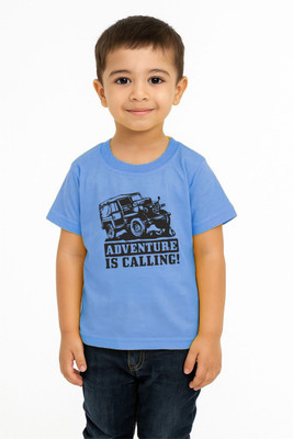 GROWWEARS Boys Printed Cotton Blend Regular T Shirt(Blue, Pack of 1)