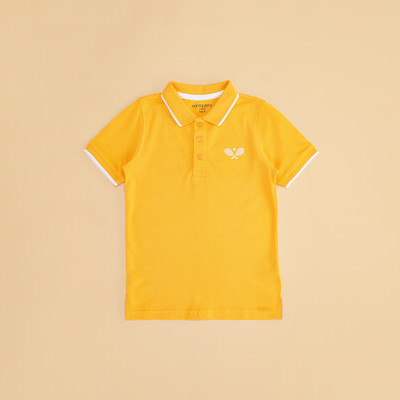 Pantaloons Junior Boys Solid Pure Cotton Regular T Shirt(Yellow, Pack of 1)