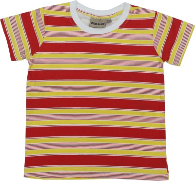 ChildKraft Boys Striped Pure Cotton Regular T Shirt(Multicolor, Pack of 1)