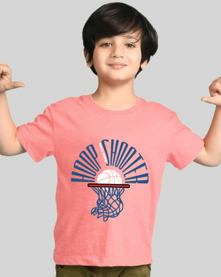 Kiddy Viddy Boys Printed Cotton Blend Regular T Shirt(Pink, Pack of 1)