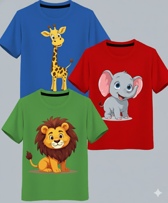 NOMITH Boys & Girls Graphic Print Pure Cotton Regular T Shirt(Multicolor, Pack of 3)