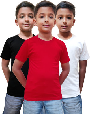 Inner Element Boys Solid Pure Cotton Regular T Shirt(Multicolor, Pack of 3)