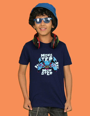 Nusyl Boys Graphic Print Cotton Blend Regular T Shirt(Blue, Pack of 1)
