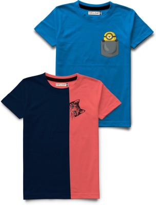 Hellcat Boys Printed Cotton Blend T Shirt(Light Blue, Pack of 2)