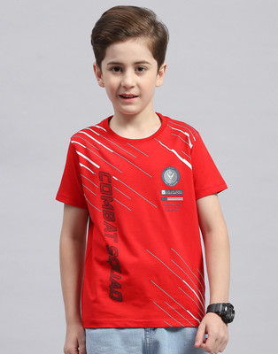 MONTE CARLO Boys Printed Cotton Blend Regular T Shirt(Red, Pack of 1)