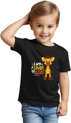 Witty Curls Boys & Girls Printed Pure Cotton Regular T Shirt(Black, Pack of 1)