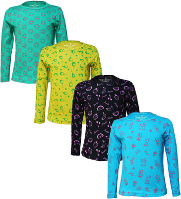 Eazy Trends Girls Printed Pure Cotton Regular T Shirt(Light Blue, Pack of 4)