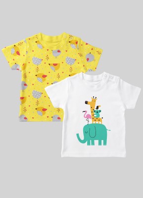 Mojua Baby Boys & Baby Girls Printed Pure Cotton T Shirt(Yellow, Pack of 2)