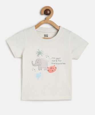 MINI KLUB Baby Boys Printed Pure Cotton T Shirt(Beige, Pack of 1)
