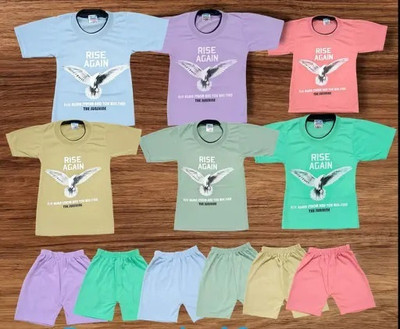 Saira Sonic Baby Boys & Baby Girls Printed Pure Cotton Regular T Shirt(Multicolor, Pack of 6)