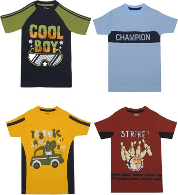 Dollar Champion Kids Boys Graphic Print Pure Cotton Regular T Shirt(Multicolor, Pack of 4)